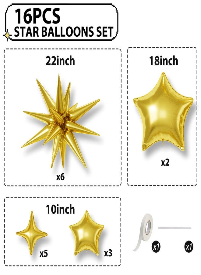 Sowide Gold Star Balloons, 22/18/10 Inch Foil Balloons, Four-Pointed Balloon for Women Men Birthday Graduation Celebration Wedding Baby Shower Decorations - Image 2
